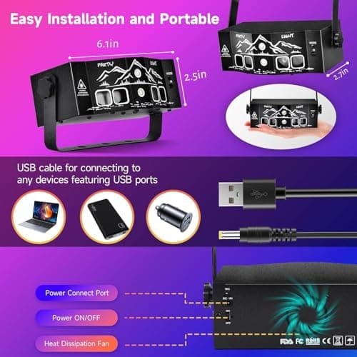 4-Lens Party Lights with Unique Blue Patterns - RGBW LED Background Strobe Light, Sound Activated DJ Stage Projector with Remote, USB Powered Rave Lights for Kids Birthday, Home Disco, Halloween (R40) - Thumbnail 5