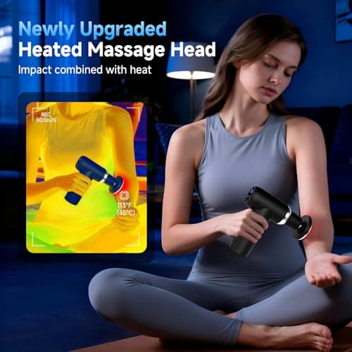 Beyn Hot & Cold Therapy Massage Gun with Detachable Long Handle - Deep Tissue Percussion Massager for Back Pain Relief, 6 Speeds & 6 Heads, LCD Display, USB-C Rechargeable, Quiet Muscle Massager - Thumbnail 2