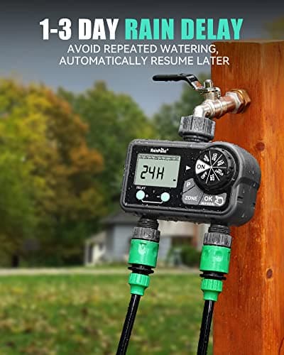 RAINPOINT Sprinkler Timer with 3 Different Programs, Hose Timer for Garden Hose with Rain Delay/Manual Watering/Automatic Irrigation System for Garden, 2 Outlet - Thumbnail 5