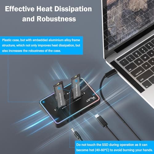 AMZPILOT M.2 Duplicator Cloner Dual-Bay Offline USB C to NVME SATA Docking Station, M.2 Reader 20Gbps for Both (M Key, B+M Key) PCIE NGFF Dock, Size 22110 2280 2260 2242 2230 Enclosure - NN/SS RGB - Thumbnail 5