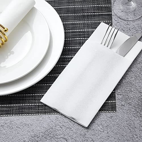 Disposable Dinner Napkins Linen Feel with Built-in Flatware Pocket, 100Count Napkins with Pockets for Silverware, Wedding, Christmas, Thanksgiving, Birthday - Thumbnail 2