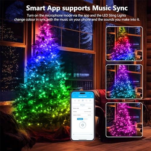dalattin Led Christmas Lights 65.6ft, Smart IIC RGB Fairy Lights 200 LEDs, IP65 Waterproof, APP Supports Music Sync, Christmas Decorations, Indoor and Outdoor Fairy Lights with App and Remote Control - Thumbnail 6