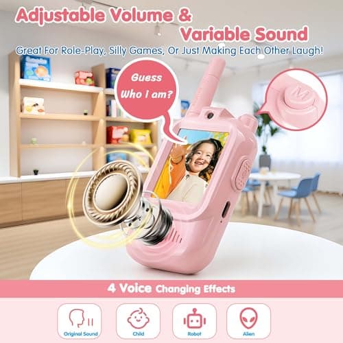 Gaotra Video Walkie Talkies for Kids, 2 Pack, 400meter Long Range Rechargeable，Voice Changer ，HDCamera, for Outdoor Backyard Camping Games, Toy Gift for Boys Girls Ages 3-10，Pink+Blue (Pink+Bule) - Thumbnail 5