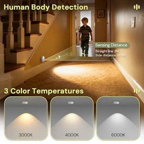 LOHAS 6-Pack Rechargeable Motion Sensor LED Puck Lights, Stick-On Wireless Magnetic Night Lights with Remote, Adjustable Brightness, Dimmable Under Counter Lights for Drawer, Kitchen, Bedroom, White - Thumbnail 5