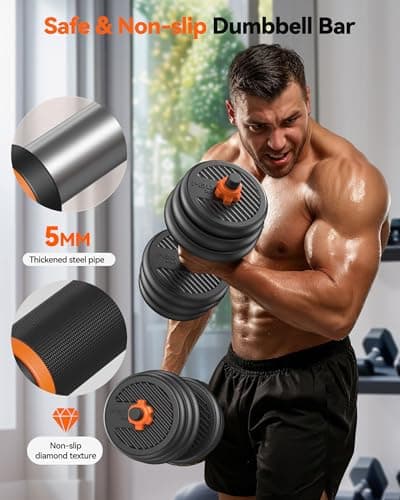 FEIERDUN Adjustable Dumbbells, 45lbs Free Weight Set with Connector, 4 in1 Dumbbells Set Used as Barbell, Kettlebells, Push up Stand, Fitness Exercises for Home Gym Suitable Men/Women. - Thumbnail 6