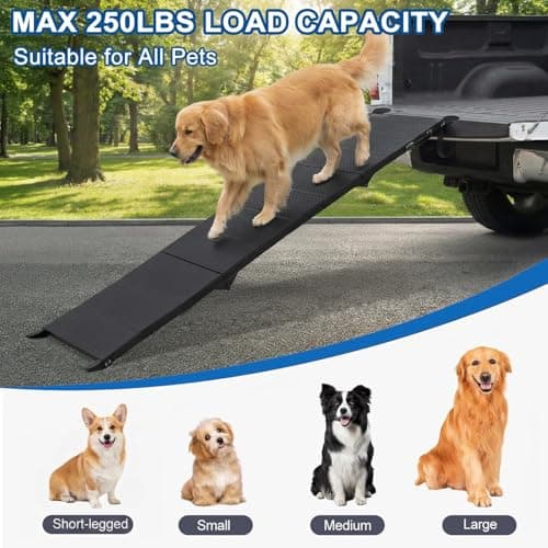 Dog Ramp for Car 71" X 18.7" Extra Long Folding Aluminum Pet Ramp for Large Dogs up to 250 LBS, Portable Waterproof Dog Ramps for SUV Truck and High Bed - Thumbnail 2