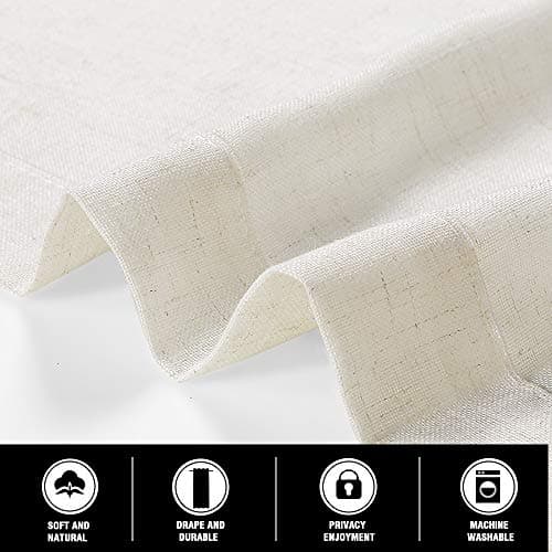 PrinceDeco Natural Linen Blended Curtains Semi Sheer Window Treatments Panels for Living Room Grommet Light Filtering Drapes Privacy Added Linen Textured Curtains, 2 Panels (Ivory, 52" W x 108" L) - Thumbnail 6