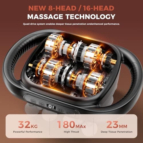 Beyn New 16-Head Massage Gun Set - 16 Gray Heads Included, 30 Speed Levels, Deep Tissue Massage for Back/Leg/Foot Muscle Relaxation, Portable Design - Thumbnail 5