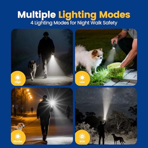 PawView Dog Poop Bag Holder with Rechargeable LED Flashlight, 4 Light Modes for Night Walk Safety, Hands-Free Dispenser with Used Bag Hook & Carabiner Clip, Fits Any Leash, 60 Bags Included - Thumbnail 6