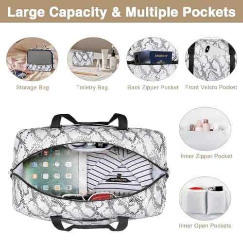 IBFUN Weekender Bags for Women, Travel Duffle Bag with Shoe Compartment Carry on Weekender Overnight Duffel for Weekend Travel Business Trip 3PCS - Thumbnail 6