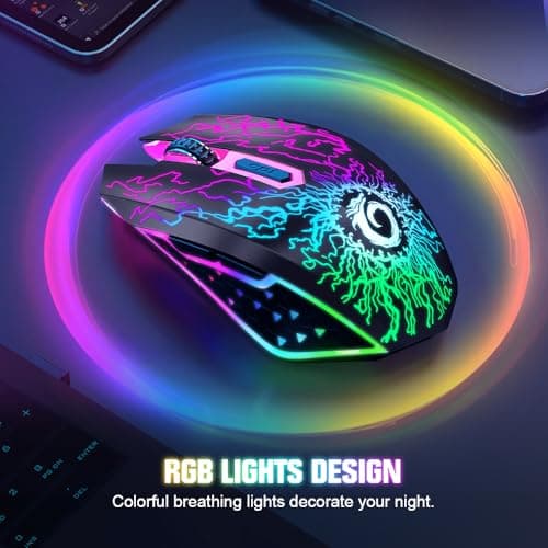 VersionTECH. Wireless Gaming Mouse, Rechargeable Computer Mouse Mice with Colorful LED Lights, Silent Click, 2.4G USB Nano Receiver, 3 Level DPI for PC Gamer Laptop Desktop Chromebook Mac-Black - Thumbnail 4