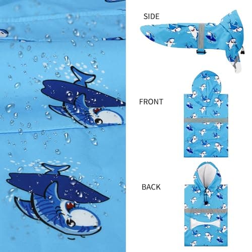NACOCO Large Dog Raincoat Adjustable - Pet Shark Water Proof Clothes Lightweight Rain Jacket Poncho Hoodies with Strip Reflective Blue (3XL, Blue Shark) - Thumbnail 2