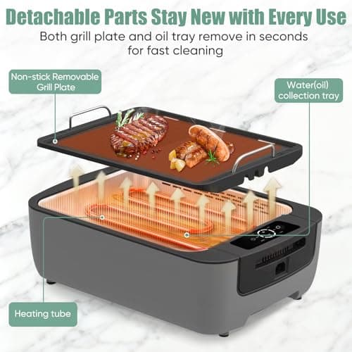 Amornest Smokeless Indoor Grill, Electric Indoor Grill for Korean BBQ with Dual-Turbo Smoke Extractor, LED Smart Display & Dual-Zone Nonstick Grill Plates, 6-Level Temp Control, Dishwasher Safe - Thumbnail 5