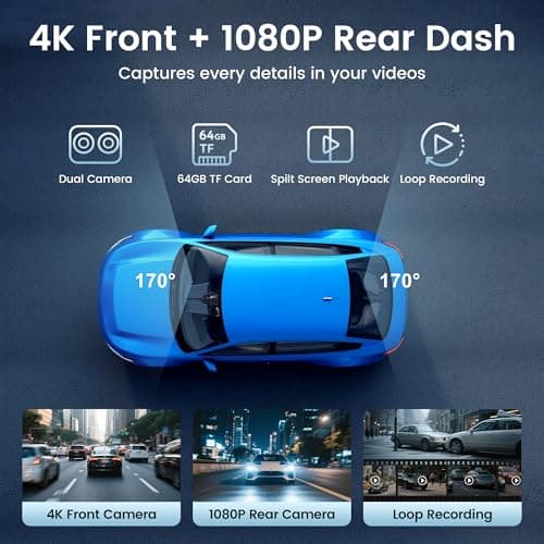 Lynadri 10.26" Carplay Screen for Car,4K Dash Cam,Portable Tablet for Apple Android Auto,Voice Touch Control GPS Navigation,Stereo Audio Radio,Rear Backup Camera,Bluetooth,Wireless Mirror for Truck - Thumbnail 3