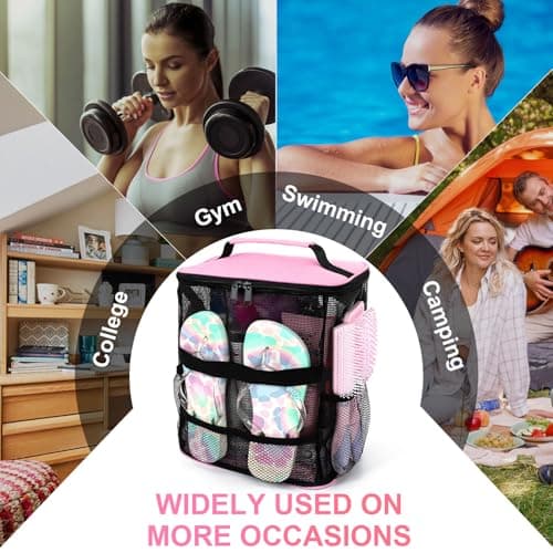NOBLIGOAL Large Mesh Shower Caddy, Portable Hanging Travel Toiletry Bag - Thumbnail 6