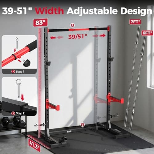 FLYBIRD SR1 Squat Rack with Pull-Up Bar, Multi-Functional Power Rack for Home Gym, 22 Safety Position Height & Adjustable Width for 6/7ft Barbells, Includes Extended J-Hooks & Landmine Attachment - Thumbnail 4