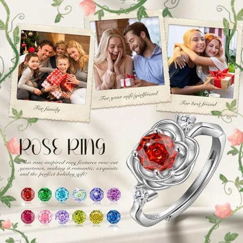 Rose Birthstone Ring - 925 Sterling Silver Rose Cut Cubic Zirconia December Tanzanite 3D Flower Adjustable Ring Engagement Promise Ring Birthday Jewelry Gift for Women Wife Daughter DR0166D - Thumbnail 5