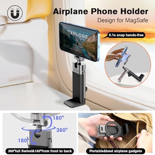 SOGUE Airplane Travel Essentials Men Phone Holder,Plane Phone Mount for MagSafe,Foldable Magnetic Phone Stand for Desk 360° Swivel Universal in Airplane Gadgets Spring Break Essentials for iPhone 17 - Thumbnail 2