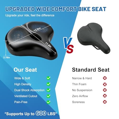 APECYC Oversized Bike Seat, Mens Wide Bike Saddle, 12.6‘’ Bicycle Seat with Thick High-Density Foam, Dual Spring Shock Absorbing Bicycle Saddle, Ergonomic Comfort for Peloton, E-Bike, Cruiser - Thumbnail 4