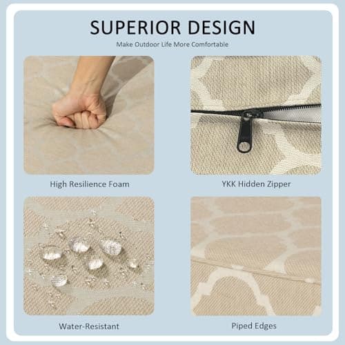 Localive 24x24 Inch Outdoor Deep Seat Cushions Set of 2,Thick High-Density Foam, Removable Cover with YKK Hidden Zipper,Water-Resistant UV-Resistant Polyester for Patio Furniture,Toffee Trellis - Thumbnail 4
