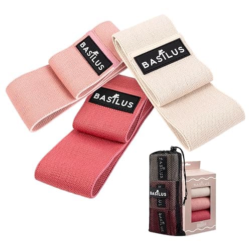 Basilus 3-Pack Fabric Resistance Bands for Legs & Glutes – Exercise Bands for Strength Training, Yoga, Pilates & Fitness – Mesh Bag & Exercise Guide Included (Peach Cream, Blush Dune, Lost Cherry) - Thumbnail 3
