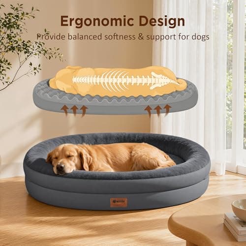 WOZOKE Orthopedic Dog Bed for Large Dogs, Waterproof Dog Bed for Large Size Dogs with Bolsters, Egg Crate Foam Sofa Bed with Washable Removable Cover & Non-Slip Bottom, Dark Grey - Thumbnail 5