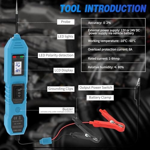 Power Circuit Probe Tester, 6V/12V/24V DC Circuit Tester Automotive, Multifunctional Car Electric Circuit Tester Power Fuse & Voltage Tester Light, Short Circuit Breake Finder Electrical Tools, Blue - Thumbnail 4