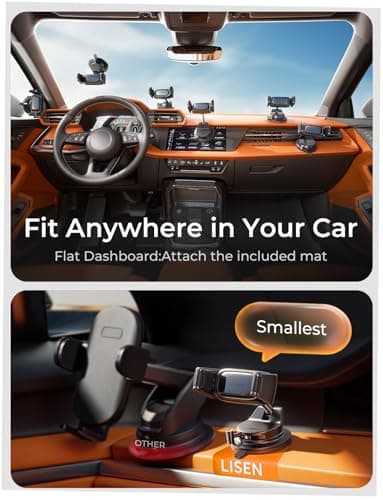 LISEN Suction Phone Mount, [Industry First] Auto-Adjusting Phone Holder Suction, Easy One Touch Suction Cup Phone Mount Cell Phone Mount Dash for iPhone 17 Pro Max 16 15 14 Galaxy S26 25 All Cases - Thumbnail 3