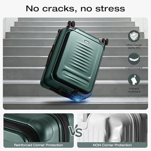 Coolife Carry On Luggage Suitcase : 22x14x9 Airline Approved Travel Luggage with Spinner Wheels, Front Pocket Expandable Hardshell Suitcases with TSA Lock Green - Thumbnail 5