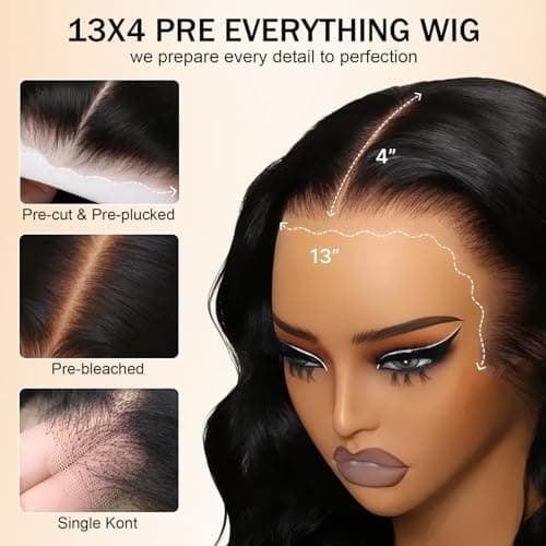 Burmese Curly Wig Human Hair Glueless Wigs Pre Plucked Pre Cut Pre Bleached Wear and Go 13X4 Upgrade HD Lace Front 250% Density Drawstring Wig Ear to Ear Lace Natural Color 100% Virgin Hair 16inch - Thumbnail 4
