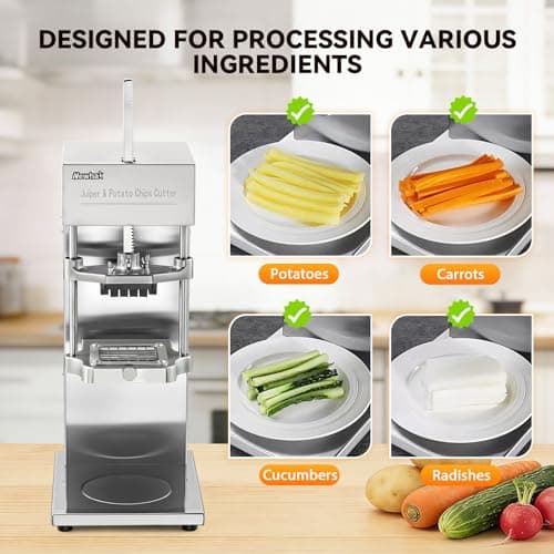 Newhai Electric 2 in 1 Commercial French Fry Cutter & Juicer, Heavy Duty Automatic Potato Cutter & Orange Lemon Juicer, 304 Stainless Steel with 3 Dicer Blade 110volt - Thumbnail 5