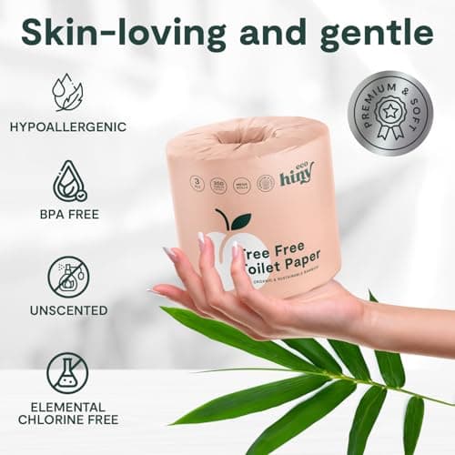 ecoHiny Premium & Soft Bamboo Toilet Paper | PFAS Free | 36 Mega Rolls, 3 ply & 350 Sheets | Non Toxic, FSC Certified, Septic Safe, BPA Free | Tree Free Toilet Tissue | Plastic Free Packaging - Thumbnail 6
