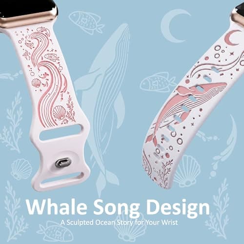 HATILP Whale Engraved Band Compatible with Apple Watch 38/40/41/42mm, Two-Layer Sculpted Ocean Design Soft Silicone Strap for Women, Series 11 10 SE Ultra 9 8 7 6 5 4 3 2 1 - Thumbnail 2