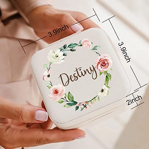 Yofair Personalized Jewelry Box Custom Leather Travel Jewelry Case Ring Box Bridesmaid Gifts Birthday Christmas Gifts for Women - Thumbnail 4