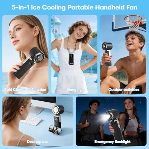 SSWind 6000mAh Portable Handheld Fan with Ice Cooling, 199 Levels Stepless Speed, 20H Long Battery Life, 20000RPM Turbo Fan Rechargeable Personal Mini Fan for Travel, Outdoor, Makeup (Black) - Thumbnail 6