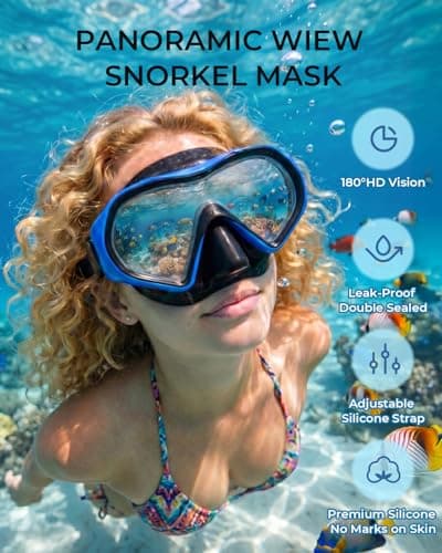 Aegend Snorkel Mask 2Pack for Adults Youth– Anti-Leaking Swim Goggles 180° Panoramic Clear View Anti-Fog Scuba Diving Mask with 1S Underwater Adjustment, Soft Liquid Silicone & No Hair Pulling - Thumbnail 2