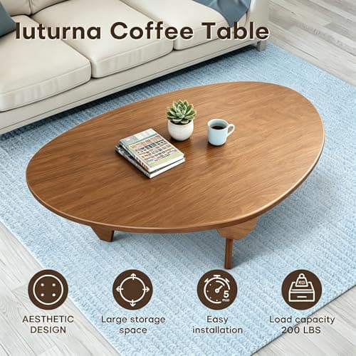 Modern Solid Wood Coffee Table, Unique Triangle Center Table for Living Room,35.4" x 22.8" x 16.5" Walnut - Thumbnail 4