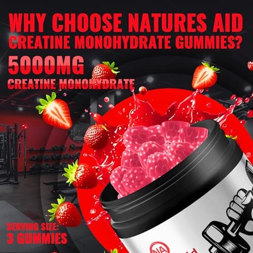 Natures Aid NSF Certified Creatine Gummy 5g - Creatine Monohydrate Gummies – Pre-Workout Energy & Muscle Growth Support for Men & Women | Strawberry Electrolyte Gummies (135 Count) - Thumbnail 4