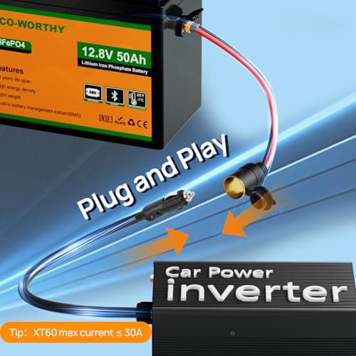 ECO-WORTHY 12V 50Ah LiFePO4 Lithium Battery with XT60 Interface, Bluetooth 5.0, Low Temp Protection, Connects to Power Inverter for Camping, Road Trips,Trolling Motors - Thumbnail 3