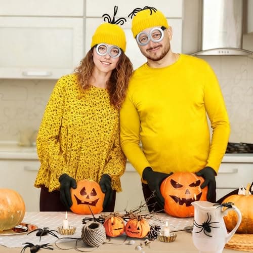 Aursy 3 PCS Easter Halloween Costumes for Men Women Adults, Yellow Beanie, Steampunk Goggles, Black Gloves, Party Set Decorations, Easter Costumes Party Cosplay - Thumbnail 6