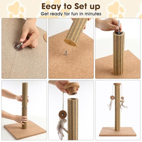 Natural Cork Vertical Cat Scratching Post-Cork-cat Scratcher with Feather Toy-cat Tree-cat scratchers for Indoor Cats Toys Stable Base-Eco-Friendly-Safe-Noise-Reducing for Claw Health-Home Decorate - Thumbnail 5