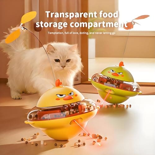 hooroor 4-in-1 Automatic Cat Toy Gift for Cat Owners, Interactive Laser & Feather Teaser with Bird Sounds, Treat Reward, Self-Balancing 360° Spinning Enrichment Exercise Toy for Bored Indoor Cats - Thumbnail 5
