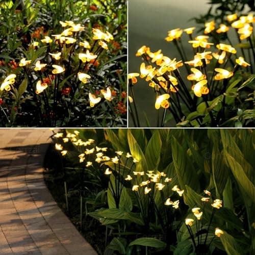 HFLYJPYW Solar Firework Lights 2Pcs Garden Lights Outdoor Waterproof, 120 LED Distribution in 40 Branches Copper Wire, Festive daysStarburst Lights for Path, Patio, Yard (Powder Warm White) - Thumbnail 5