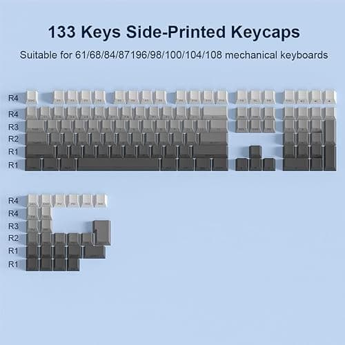 AKepopery PBT Keycaps Side Print Key Cap Set, Double Shot Shine Through Custom Keycaps, Cherry Profile 133 Keys for Mechanical Keyboards Gradient Blue (Gradient Gray) - Thumbnail 5