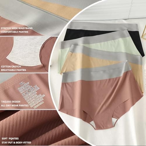 moonlight elves Womens Seamless Boy Shorts Underwear, No Show Boyshorts Panties For Women，Hipster Stretch Boxer Short Briefs Panty With Cotton Crotch 4 Pack, MultiPack, Size L - Thumbnail 6