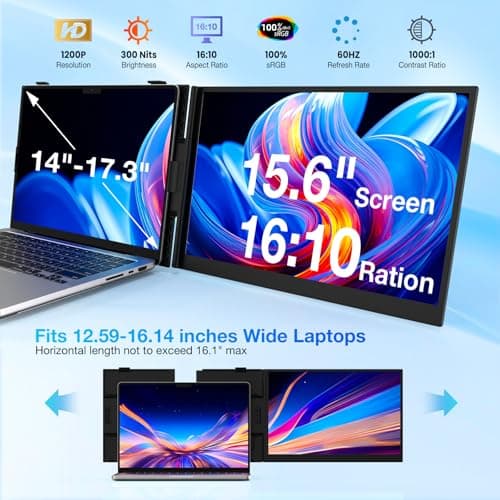 Laptop Screen Extender, Ultra-Thin 15.3" FHD 1200P 16:10 Portable Monitor for Laptop, Lightweight Dual Monitor Extender Plug & Play for 14.2"-17.3" Laptops, Compatible with Wins/Mac/Chrome/Linux - Thumbnail 3