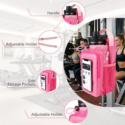 JACZZO Magnetic Gym Bag, Water Bottle Holder,Hands-Free Phone Mount,Gym Gifts for Women and Men (Pink) - Thumbnail 5