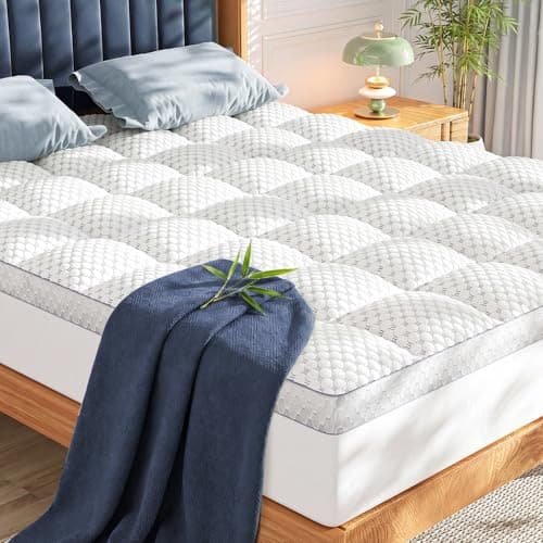 BEDELITE King Mattress Topper 3 Inch Thick Mattress Pad, Plush Pillow Top Bed Cover with Elastic Deep Pockets Up to 6-24 Inch for Pressure Relief, Shredded Memory Foam Filling (White) - Image 1