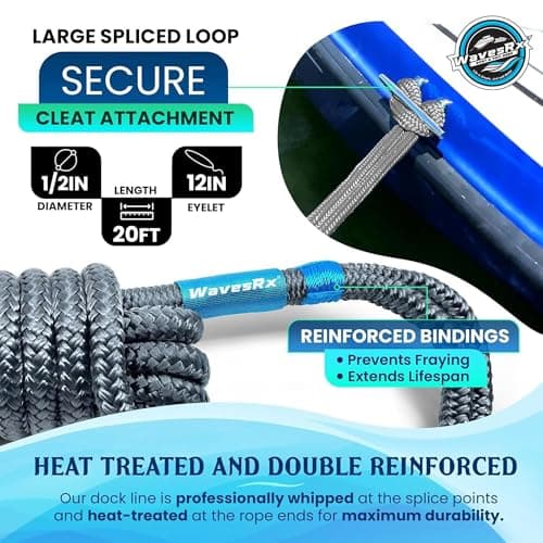 Premium Nylon Boat Dock Lines & Ropes for Docking 1/2'' x 20' | Double Braided Marine Rope & Mooring Line| Boat Ropes for Docking with Loop | UV & Saltwater Resistant Dock Ropes for Boats & Pontoons - Thumbnail 4