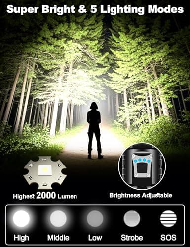 PHIXTON Rechargeable Flashlights High Lumens 100000 Super Bright Long Range 3280FT, Long Lasting 15H Powerful USB C LED Strong Flash Light High Powered, Heavy Duty, Zoomable, for Home Camping Gift - Thumbnail 2